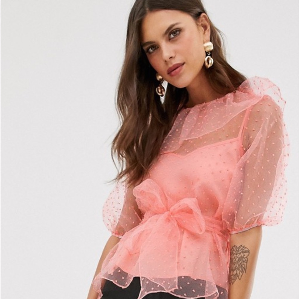 ASOS DESIGN Sheer Organza Top with Belt